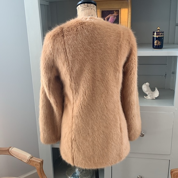 ANN TAYLOR Caramel Tan Brown fur coat XS 0 2 4 winter lady elegant - Picture 5 of 12